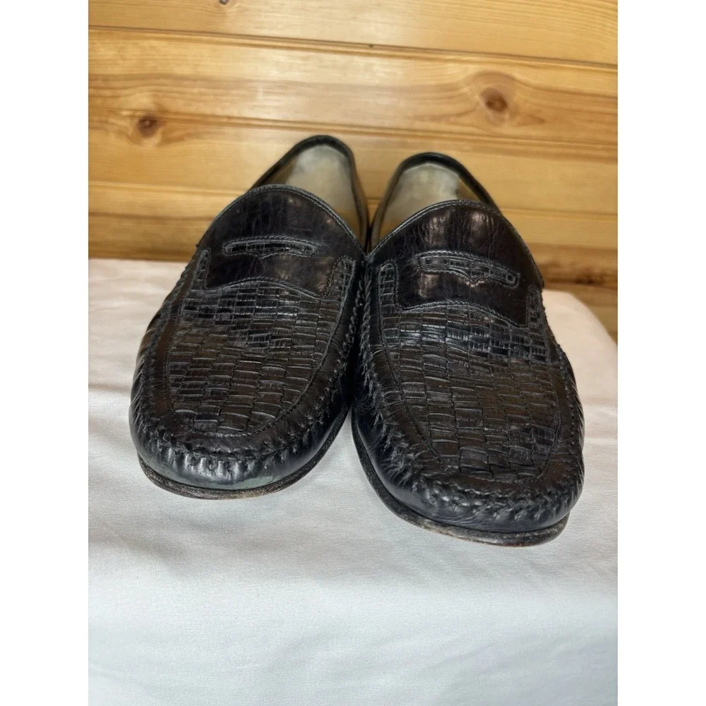 Johnston & Murphy Men's‎ Penny Loafer 9 Woven Black Moc Toe Dress Shoe Leather